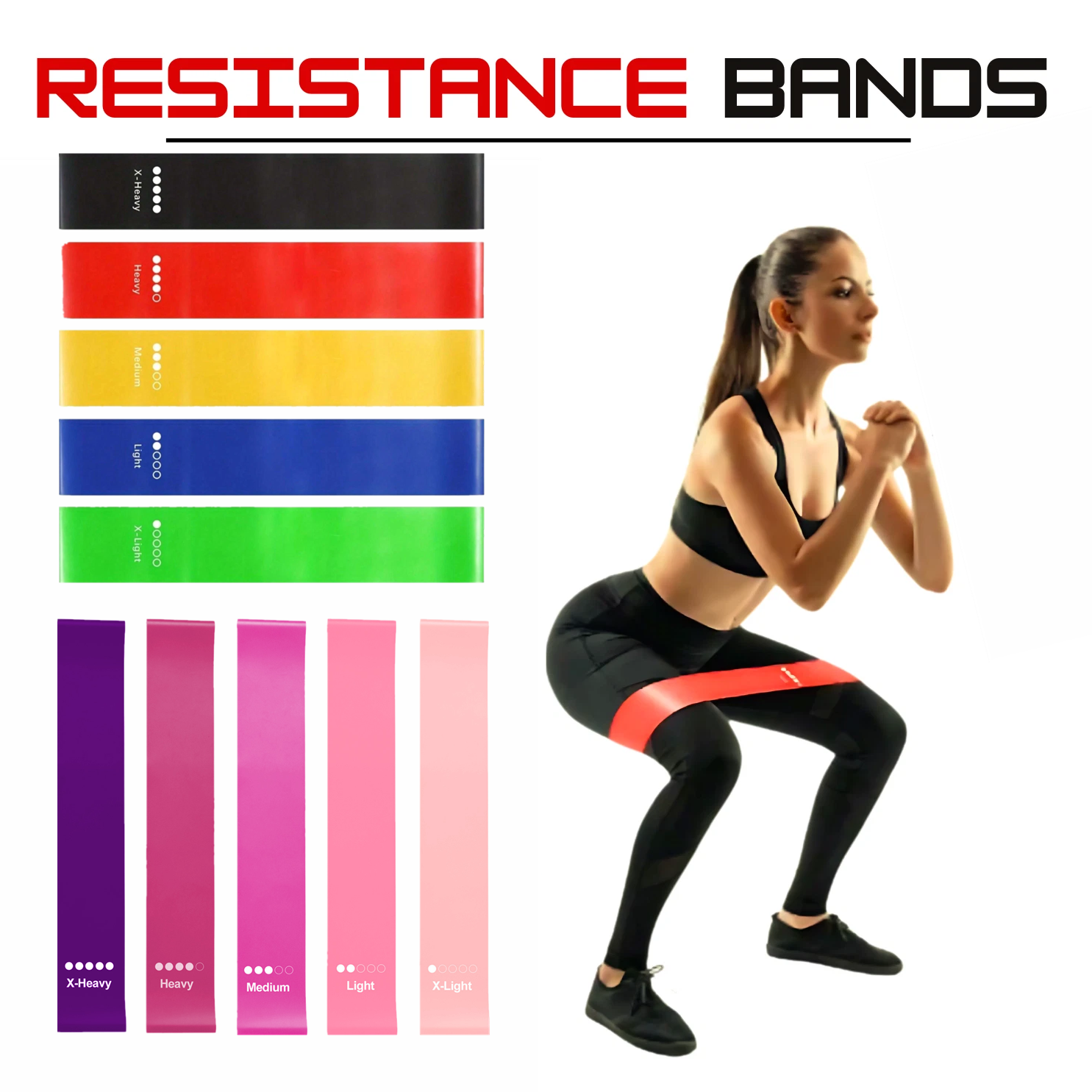 Resistance Bands Loop Set Of 10 Exercise Strength Workout Fitness Yoga