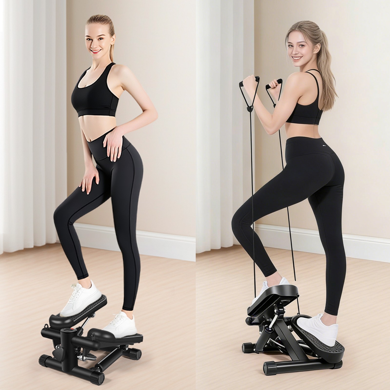 Mini Exercise Stepper With Resistance Bands And LCD Monitor Home Fitne